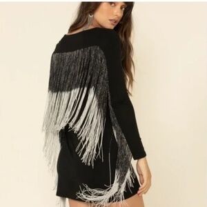 Idyllwind fringe Queen of the night dress Women’s Size S black silver sleeved